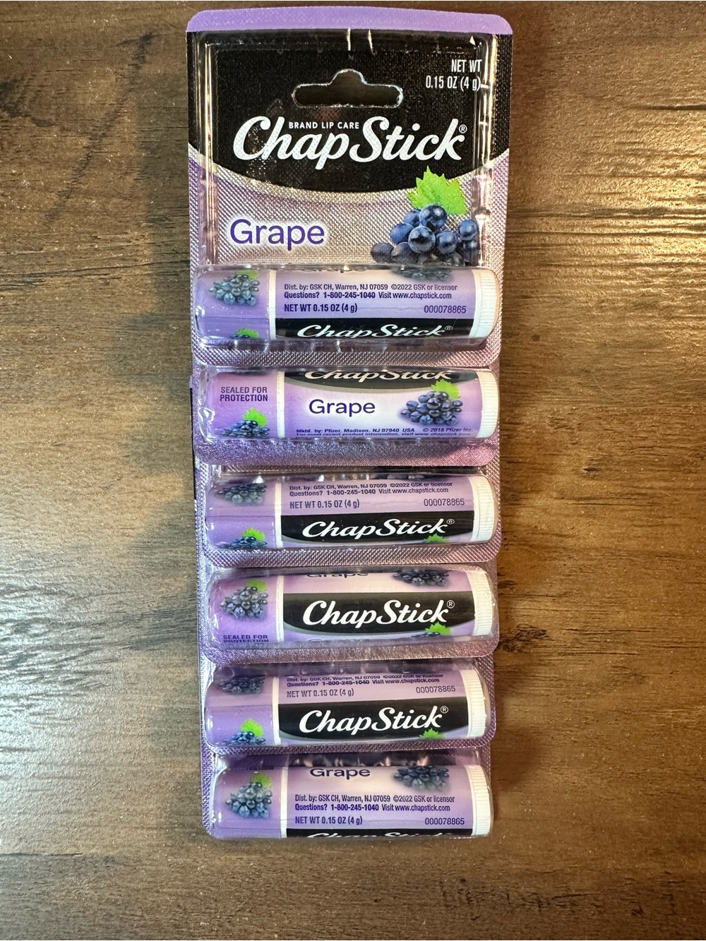 Chapstick Stick Grape Flavored Lip Care Balm Paraben Free 6 Pack NEW Sealed